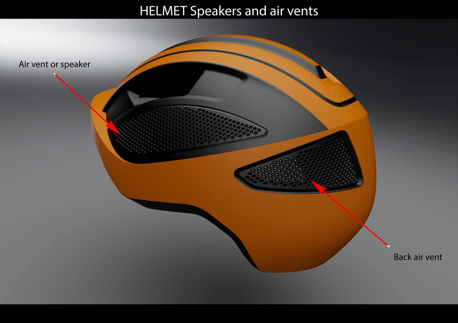 FLX Bike Helmet — speaker and air vent detail, orange