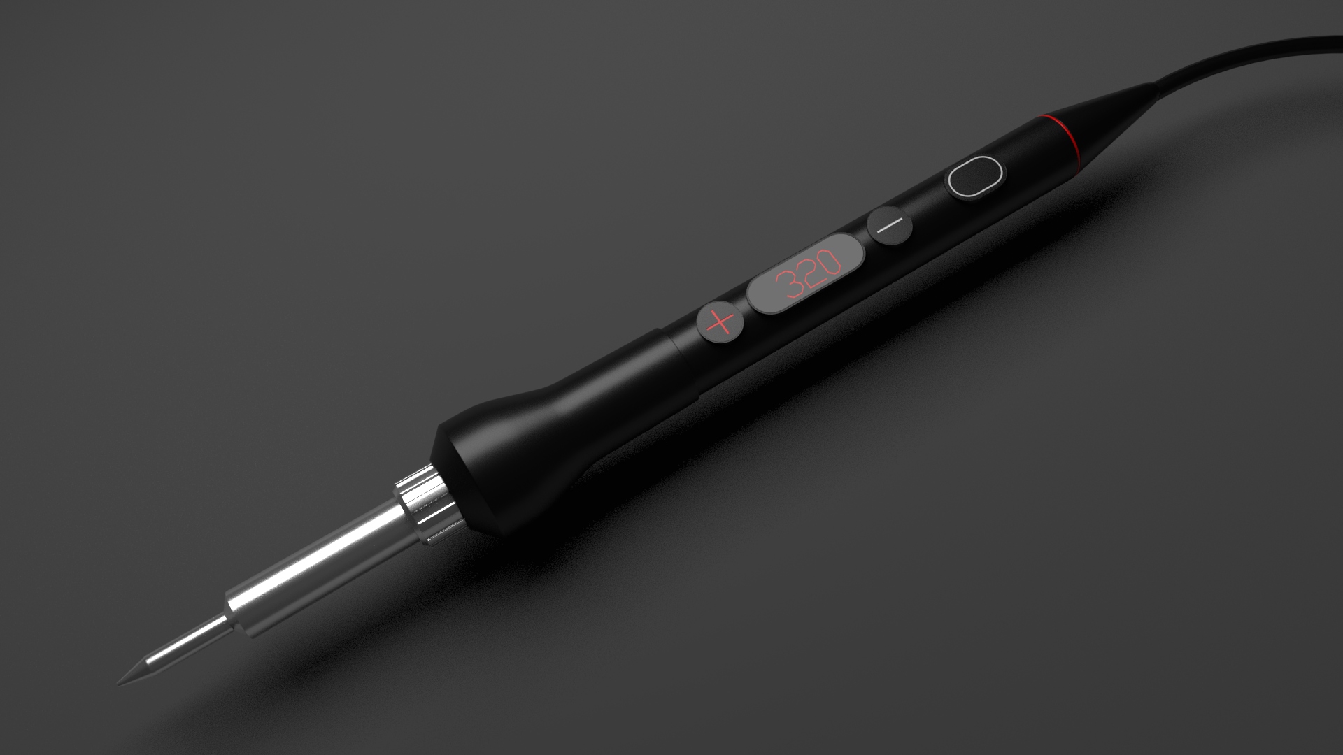 Precision soldering iron — matte black with digital display showing 320°C
